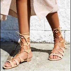 New Schutz Erline Strappy Gladiator Sandals 8 Cream Nude Light Wood